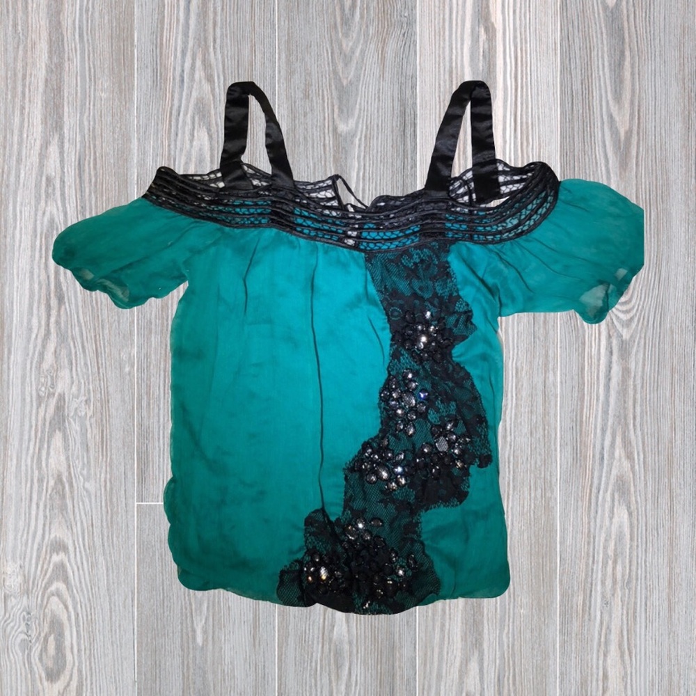 Turquoise off-the-shoulder blouse